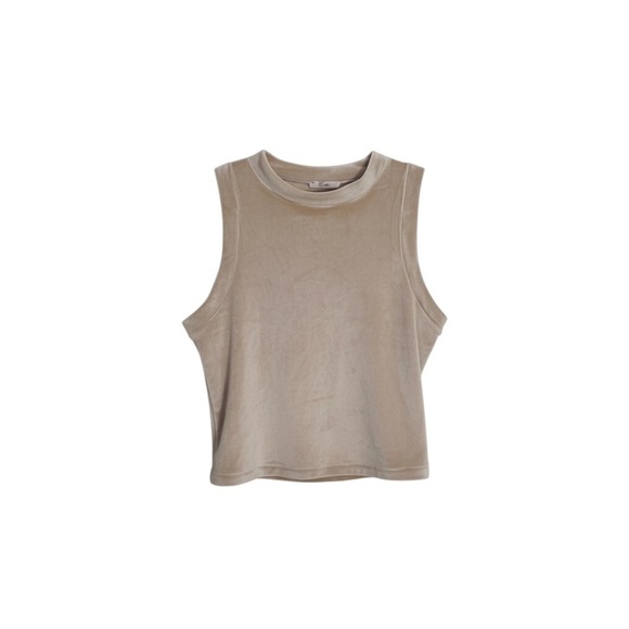 SKIMS Tops - SKIMS Tank Top Women L Beige Velour Crop‎ High Neck Sleeveless Stretch Top